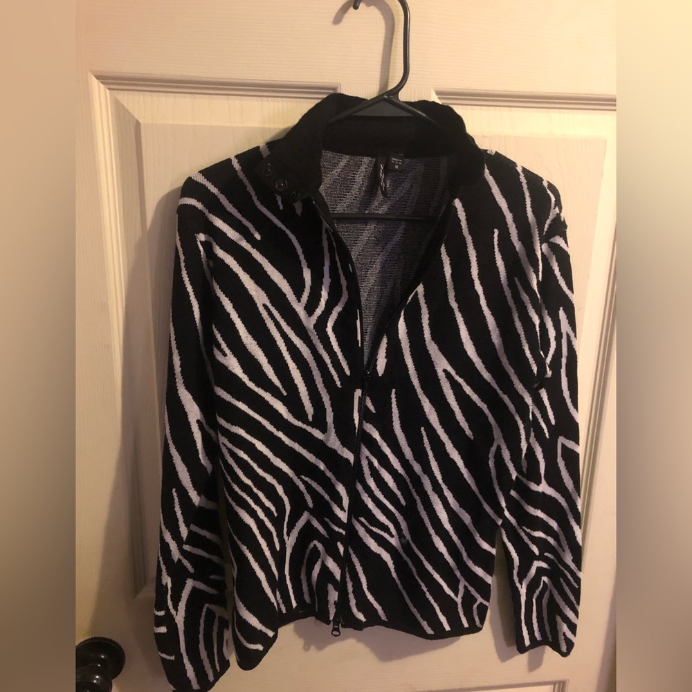 Venini zip front zebra stripe sweater M